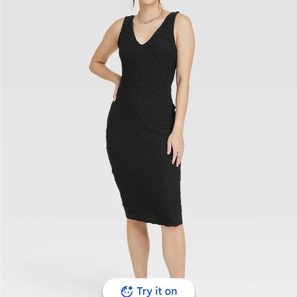 Black V-Neck Bodycon Ruched Tank Dress Large